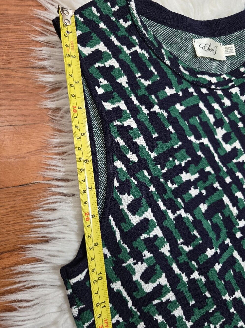 Eliza J Green- Navy Sleeveless Geometric Knit Fit & Flare Sweater  Dress Sz.PL - Picture 15 of 16